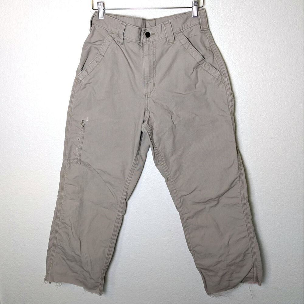 Carhartt Distressed Crop Raw Hem Cargo Tan Pants 31x30 Grunge Urban Utility